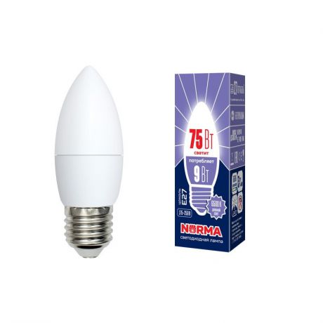 Лампочка светодиодная Volpe Norma, свеча, UL-00003805, дневной белый свет, LED-C37-9W/DW/E27/FR/NR, 6500K
