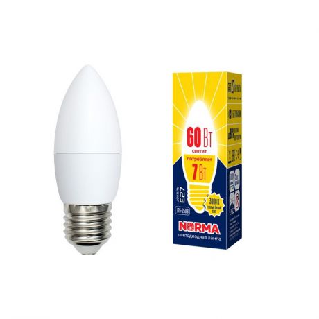 Лампочка светодиодная Volpe Norma, свеча, UL-00003799, теплый белый свет, LED-C37-7W/WW/E27/FR/NR, 3000K