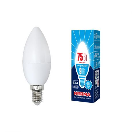 Лампочка светодиодная Volpe Norma, свеча, UL-00003803, белый свет, LED-C37-9W/NW/E14/FR/NR, 4000K