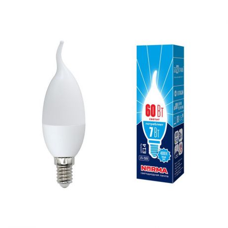 Лампочка Volpe LED-CW37-7W/NW/E14/FR/NR Форма "свеча на ветру", матовая. Белый свет (4000K), UL-00003800, белый