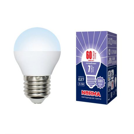 Лампочка светодиодная Volpe Norma, шар, UL-00003821, дневной белый свет, LED-G45-7W/DW/E27/FR/NR, 6500K