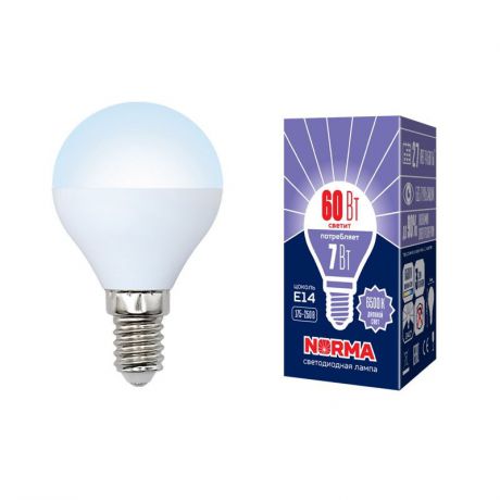 Лампочка светодиодная Volpe Norma, шар, UL-00003818, дневной белый свет, LED-G45-7W/DW/E14/FR/NR, 6500K