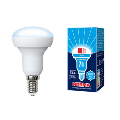 Лампочка светодиодная Volpe Norma, рефлектор, UL-00003844, белый свет, LED-R50-7W/NW/E14/FR/NR, 4000K