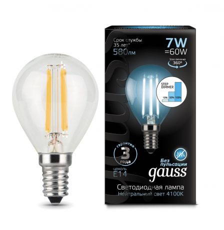 Лампочка Gauss LED Filament "Шар" E14 7W 580lm 4100K