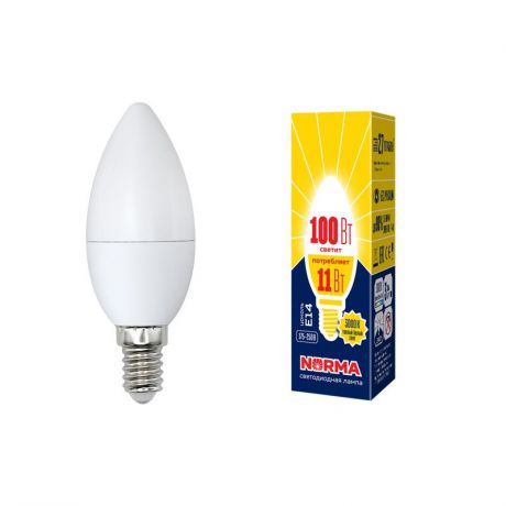 Лампочка Volpe LED-C37-11W/WW/E14/FR/NR Форма "свеча", матовая. Теплый белый свет (3000K), UL-00003812