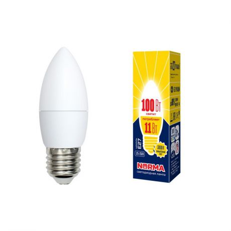 Лампочка Volpe LED-C37-11W/WW/E27/FR/NR Форма "свеча", матовая. Теплый белый свет (3000K), UL-00003815