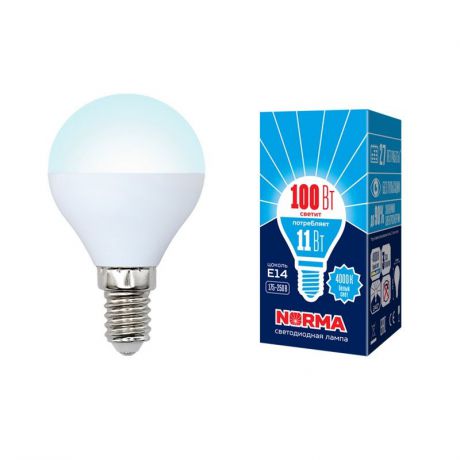 Лампочка Volpe LED-G45-11W/NW/E14/FR/NR Форма "шар", матовая. Белый свет (4000K), UL-00003831