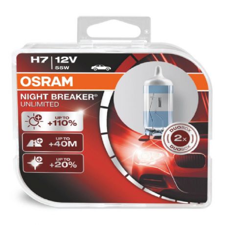 Галогенные лампы головного света OSRAM NIGHT BREAKER UNLIMITED, H7, на 110% больше света, 64210NBU-HCB