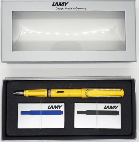 Lamy Набор: ручка перьевая Safari цвет корпуса желтый + картриджи 2 шт