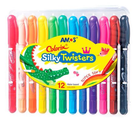 Мелки Amos пастельные на масляной основе "Silky Twisters", 12 цветов.