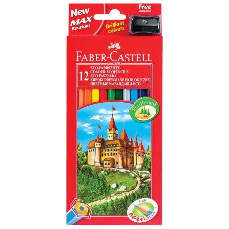 Набор карандашей FABER-CASTELL цветные "ECO Замок", 12 цв., с точилкой, картонная упаковка с европодвесом, 120112