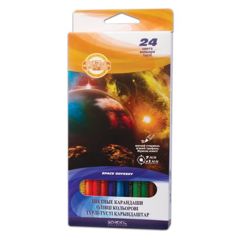 Набор карандашей KOH-I-NOOR цветные "Космическая одиссея", 24 цвета, грифель 3 мм, европодвес, 3654024028KSRU