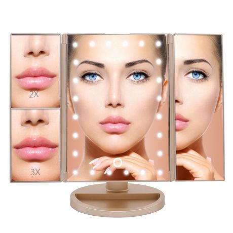 Настольное зеркало для макияжа VenusShape MI-GD с подсветкой, раскладное, золотой