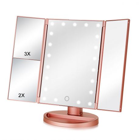 Настольное зеркало для макияжа VenusShape с подсветкой раскладное, Mi-Rs, розовый