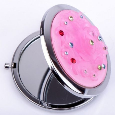 Зеркальце Мастерская Крутовых "Отражение" металлическое, двустороннее, МР-257, серебристый, розовый