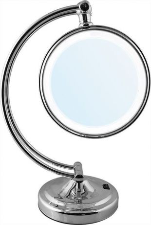 Зеркало косметическое Weisen настольное, двустороннее, с 5Х увеличением, LED-подсветка, серебристый