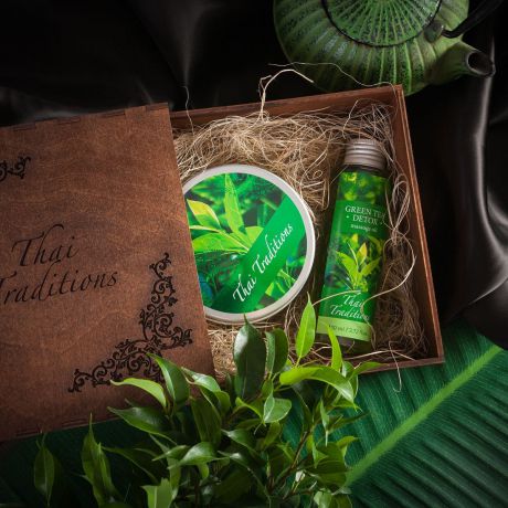 Подарочный набор для тела Thai Traditions "Зеленый Чай Детокс", Массажное масло, 110 мл + Скраб-гель для тела, 200 мл