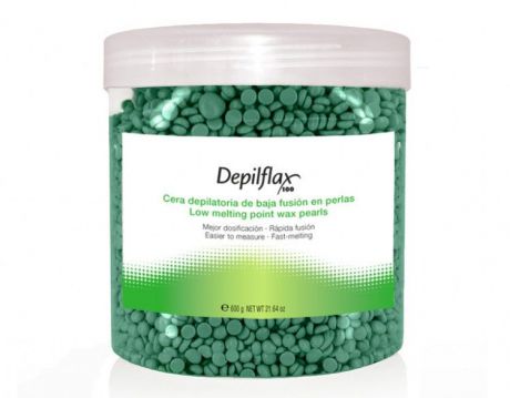 Воск для депиляции Depilflax100 Зеленый EXTRA в Гранулах 3020238001D, с экстрактом морских водорослей, банка, 600гр, 600