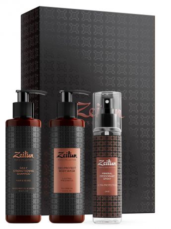 Набор косметики для ухода за кожей Зейтун Для мужчин "Актив 24": укрепляющий шампунь, защитный гель для душа и дезодорант "Ультра-защита", 700