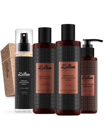 Подарочный набор для мужчин "Свежесть 24": очищающий гель для волос и тела 2 в 1, гель-скраб для душа, гель для умывания, дезодорант без запаха