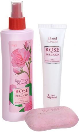 Rose of Bulgaria Подарочный набор №2: натуральная розовая вода, мыло с частицами лепестков роз, крем для рук