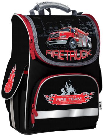 Рюкзак школьный каркасный для мальчиков Kite Firetruck K18-501S-1, цвет: черный