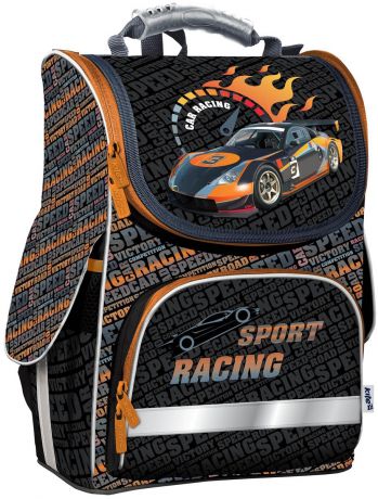 Рюкзак школьный каркасный для мальчиков Kite Sport racing, цвет: темно-серый