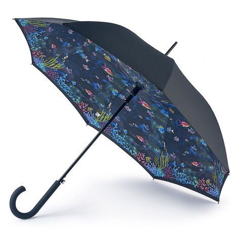Зонт-трость женские Fulton "Under The Sea", цвет: черный, голубой. L754-3639