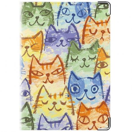 Обложка для паспорта TINA BOLOTINA Узор из кошек, PST-179, оранжевый, синий, зеленый