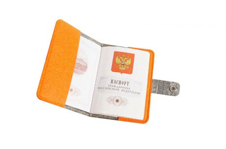 Обложка для паспорта IQ Format из фетра серо-оранжевая , серый