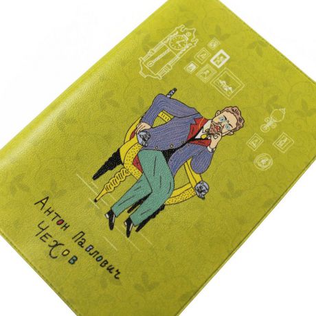 Обложка для паспорта Стеша "Чехов А.П.", салатовый, желтый