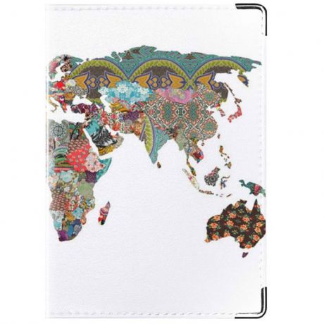 Обложка для паспорта TINA BOLOTINA Карта мира, PST-041, бирюзовый, белый