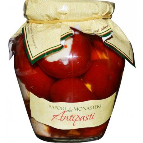 Красный перец Sapori dei Monasteri "Черри", фаршированный брынзой, в подсолнечном масле, 314 мл