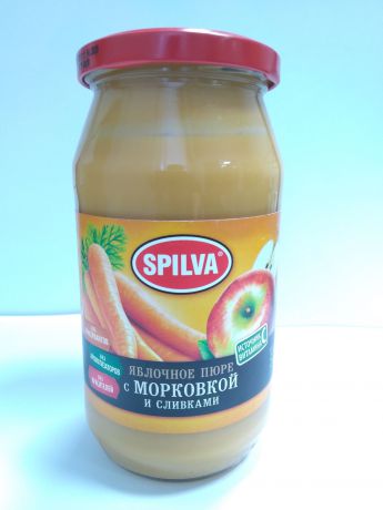 Фруктовые консервы Spilva Яблочное пюре с морковкой и сливками Стеклянная банка, 500