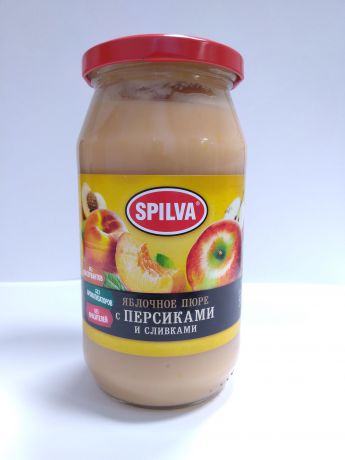 Фруктовые консервы Spilva Яблочное пюре с персиками и сливками Стеклянная банка, 500