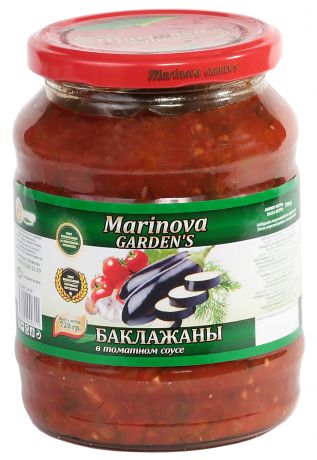 Овощные консервы Marinova Garden Баклажаны в томатном соусе "Премиум" 720 г Стеклянная банка, 780