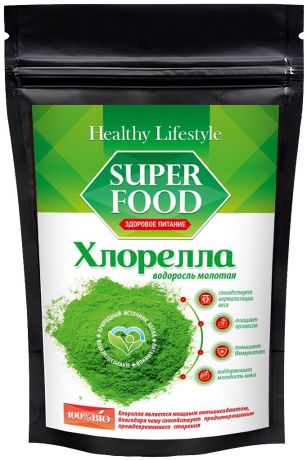 Суперфудс Healthy Lifestyle Хлорелла молотая в пакете зип-лок, хлорелла, 200г.