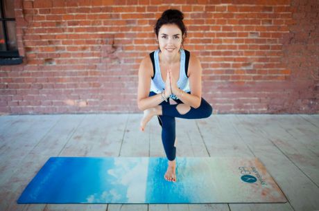 Коврик для йоги и фитнеса JOY Yoga "Пляж", PS-02, комфорт, голубой, бежевый, 178 х 61 х 0,3 см