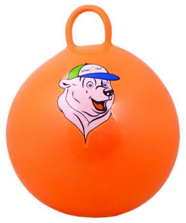 Мяч-попрыгун Starfit "Медвежонок", с ручкой, цвет: оранжевый, белый, синий, 65 см