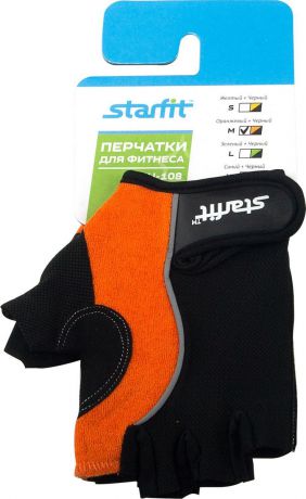 Перчатки для фитнеса Starfit "SU-108", цвет: оранжевый, черный. Размер M