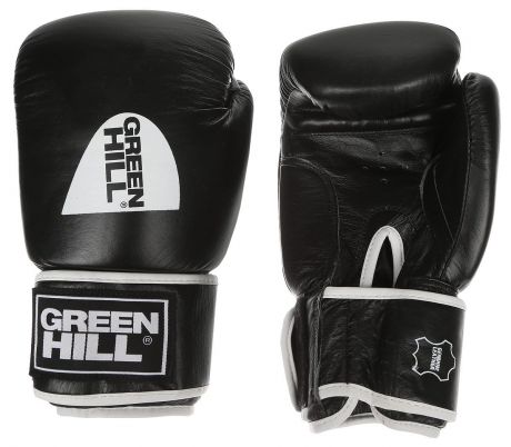 Перчатки боксерские Green Hill "Gym", цвет: черный, белый. Вес 10 унций