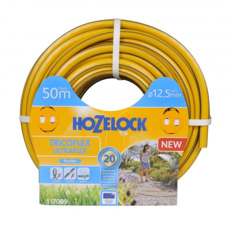 Шланг поливочный Hozelock "Tricoflex Ultraflex" 117009, 1/2" 50 м, желтый, серый