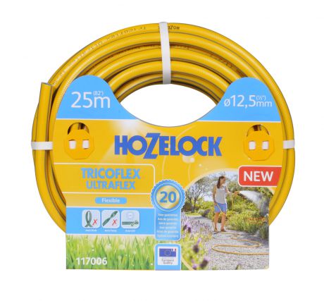 Шланг поливочный Hozelock "Tricoflex Ultraflex" 117006, 1/2" 25 м, желтый, серый