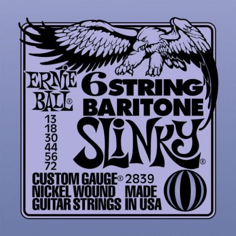 Струны для электрической гитары Ernie Ball Nickel Bass Baritone SS Slinky 6 (72-56-44-30-18p-13p), P02839