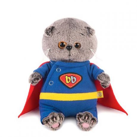 Мягкая игрушка Basik & Ko Budi Basa "Басик BABY в костюме супермена", BB-024, серый, красный, синий, 20 см