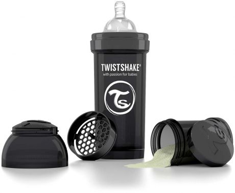 Twistshake Бутылочка антиколиковая с контейнером для сухой смеси и соской Superhero от 2 месяцев цвет черный 260 мл