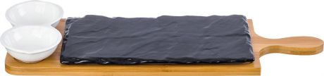 Набор для сервировки сыра Elan Gallery Айсберг: разделочная доска, 42 х 14,2 х 1 см, поднос, 25 х 13 х 1 см, соусник, 15,5 х 7,7 х 2,7 см, 540248, белый, коричневый, черный, 3 предмета