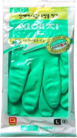 Перчатки хозяйственные MYUNGJIN / с хлопковым напылением, размер: L. H2, арт. 469125, зеленый