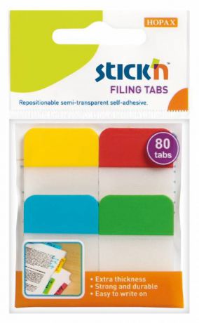 Закладки самоклеящиеся Stick`n 21607, с цветным краем, европодвес, 4 цвета в упаковке, 20 листов, 25x38мм