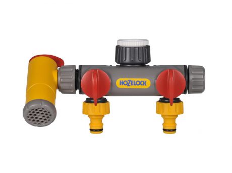 Коннектор шланга Hozelock 2250 разделитель потоков 2х канальный с краном Flow Max, серый, желтый, красный, белый